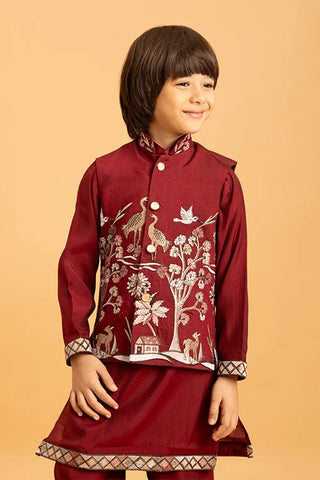 Kids Wedding Special Maroon Koti Kurta Set Outfit