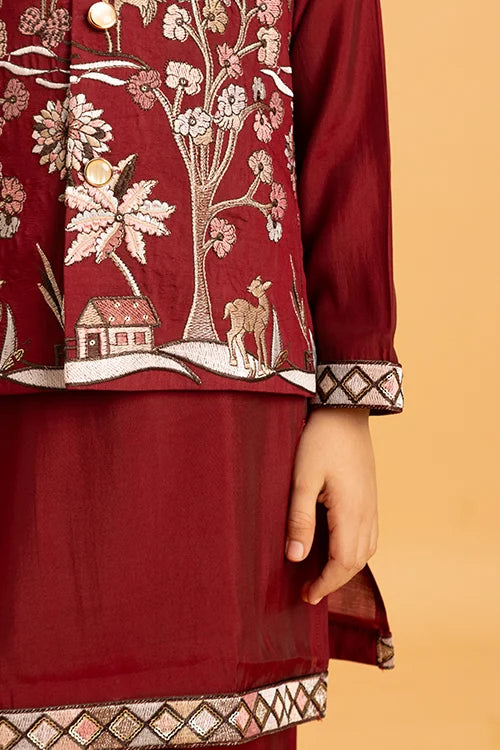 Kids Wedding Special Maroon Koti Kurta Set Outfit