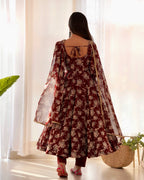 Faux Georgette Three Piece Dark Maroon Anarkali Suit
