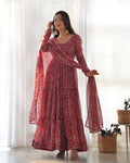 Maroon Color Pure Soft Foux Georgette Anarkali Suit With Huge Flair Comes With Duppatta & Pant
