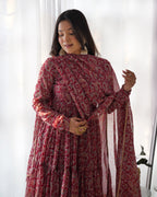 Maroon Color Pure Soft Foux Georgette Anarkali Suit With Huge Flair Comes With Duppatta & Pant
