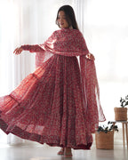 Maroon Color Pure Soft Foux Georgette Anarkali Suit With Huge Flair Comes With Duppatta & Pant

