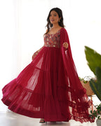 Maroon Pure Fox Georgette Anarkali Suit with Dupatta & Pant