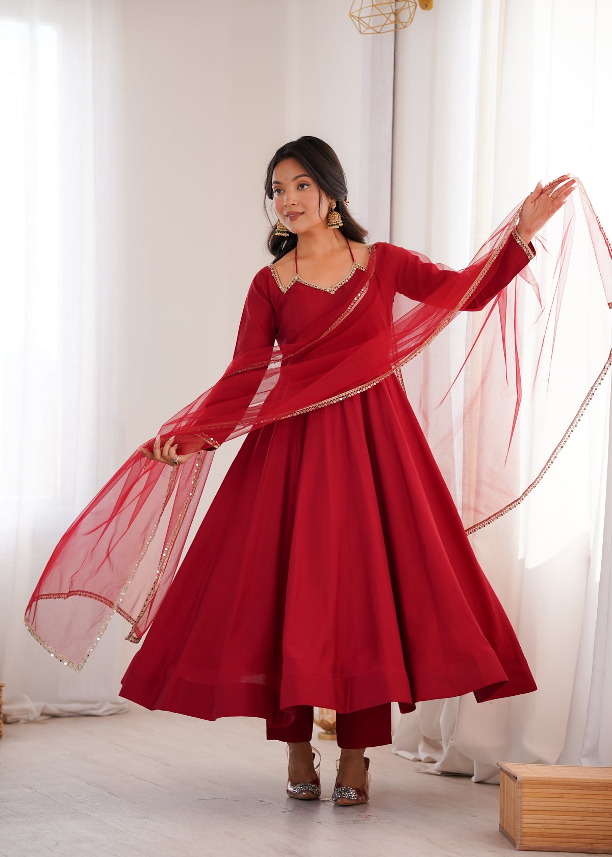 Royal Georgette Maroon Anarkali Gown with Dupatta