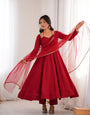Royal Georgette Maroon Anarkali Gown with Dupatta