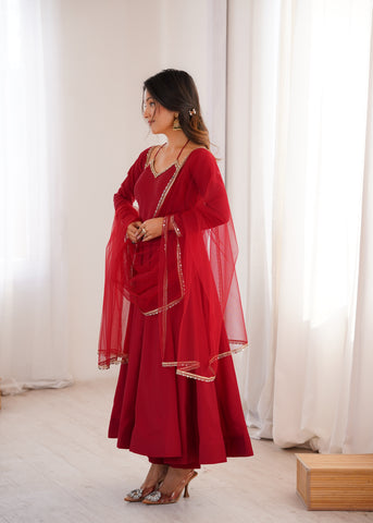 Royal Georgette Maroon Anarkali Gown with Dupatta