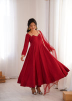 Royal Georgette Maroon Anarkali Gown with Dupatta