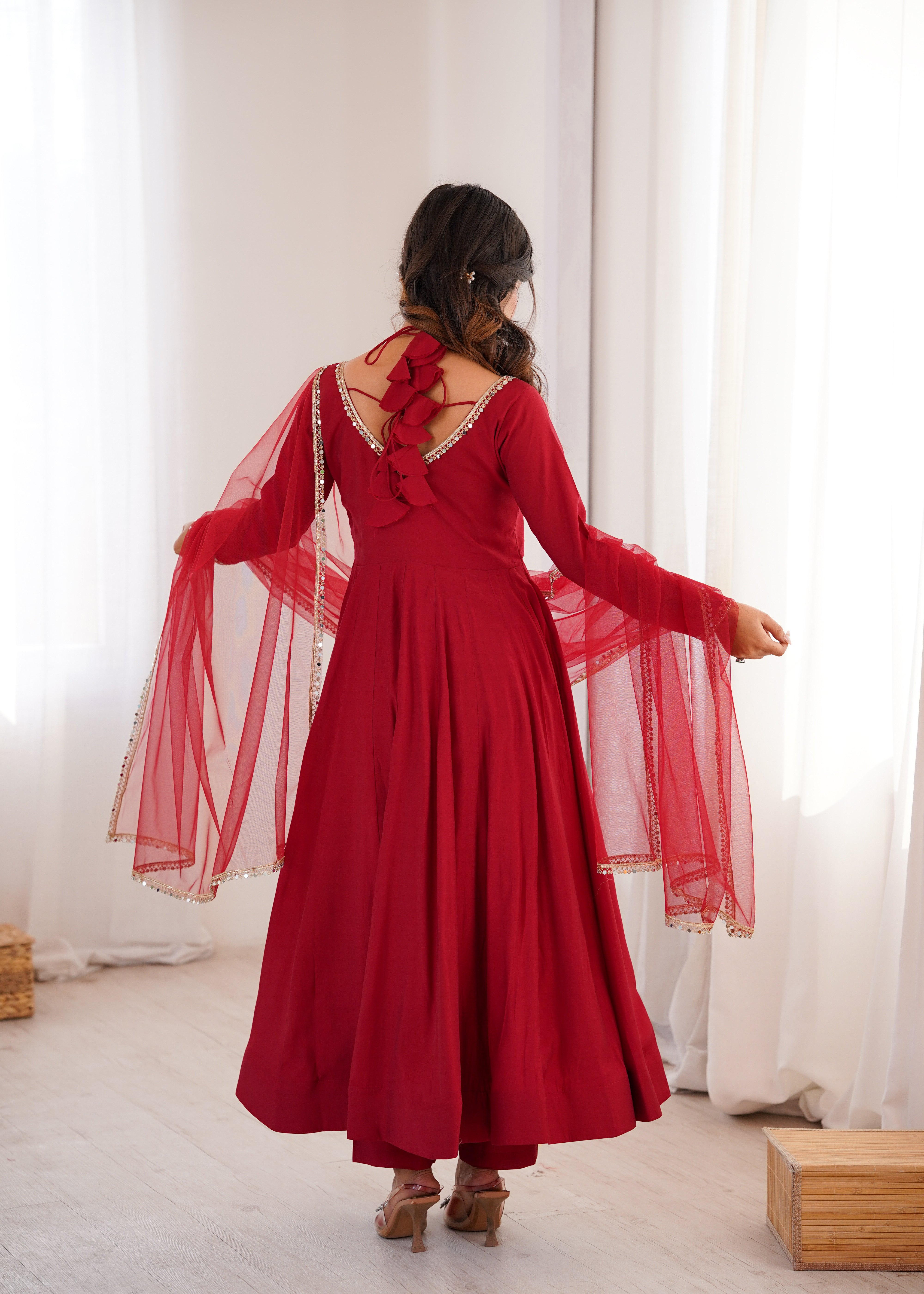 Royal Georgette Maroon Anarkali Gown with Dupatta