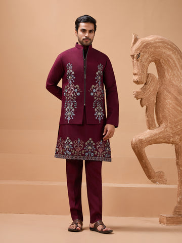 Maroon Color Traditional Special Koti Kurta Set for Men's Wear