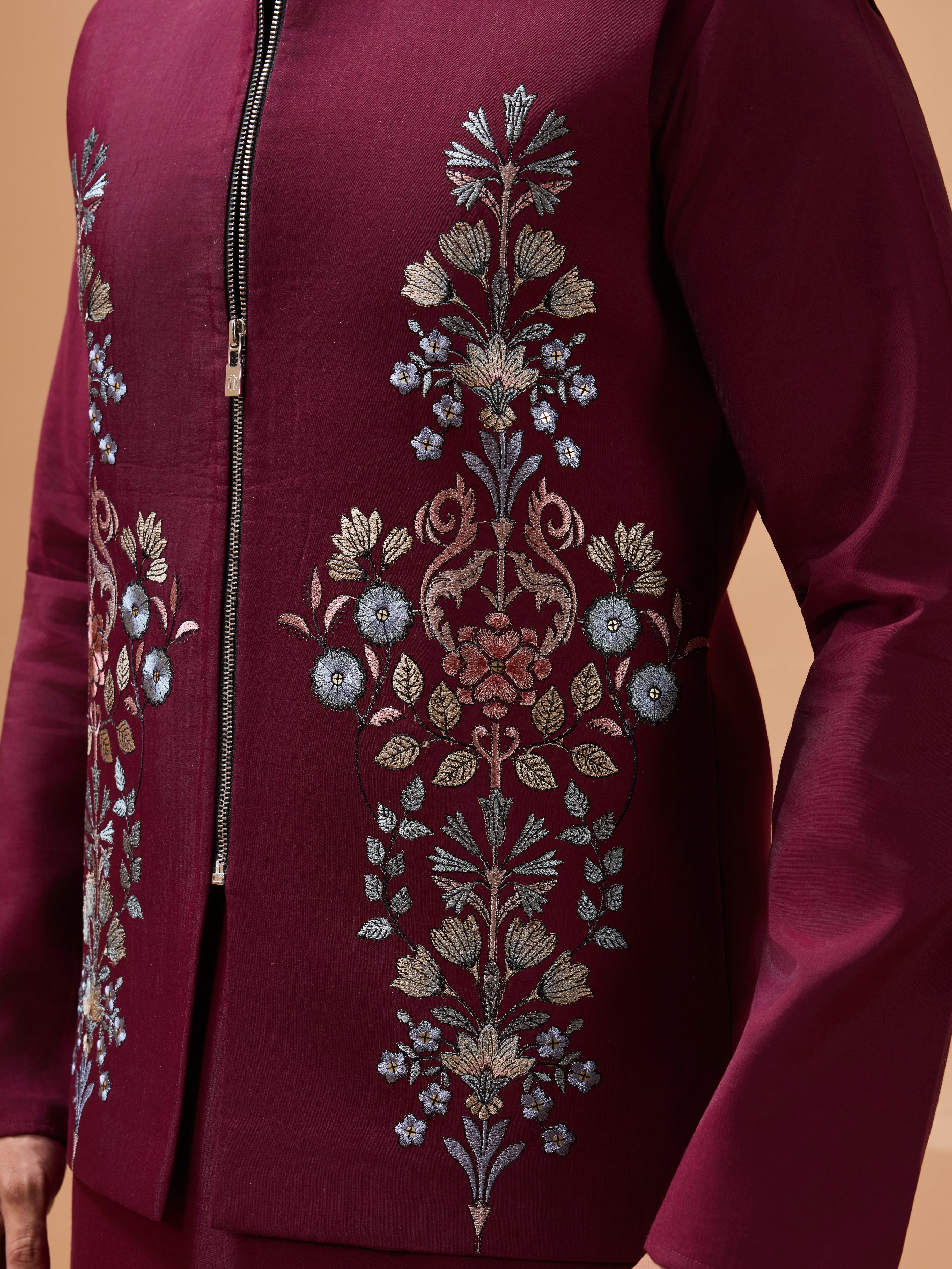 Maroon Color Traditional Special Koti Kurta Set for Men's Wear
