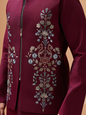 Maroon Color Traditional Special Koti Kurta Set for Men's Wear
