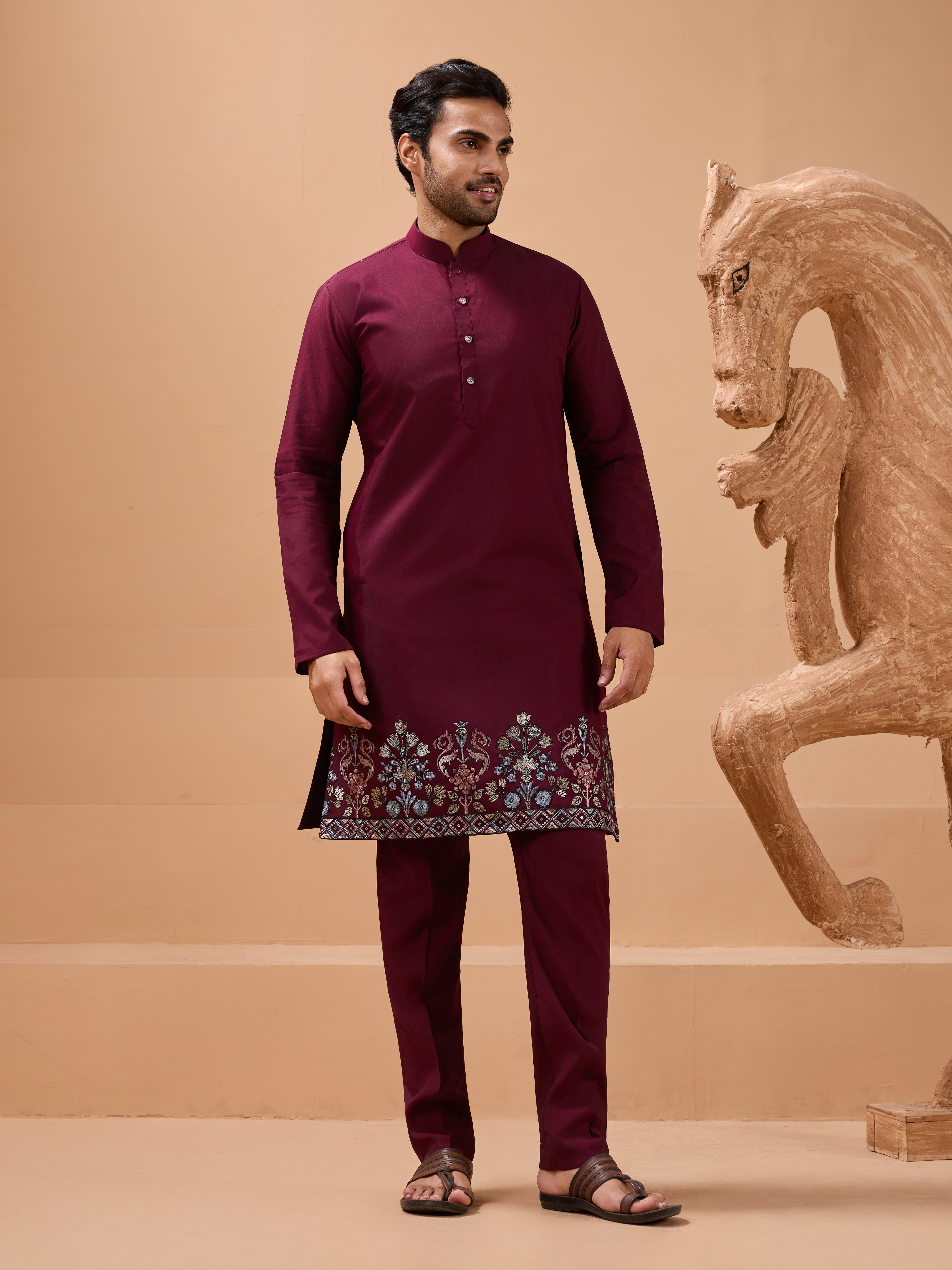 Maroon Color Traditional Special Koti Kurta Set for Men's Wear
