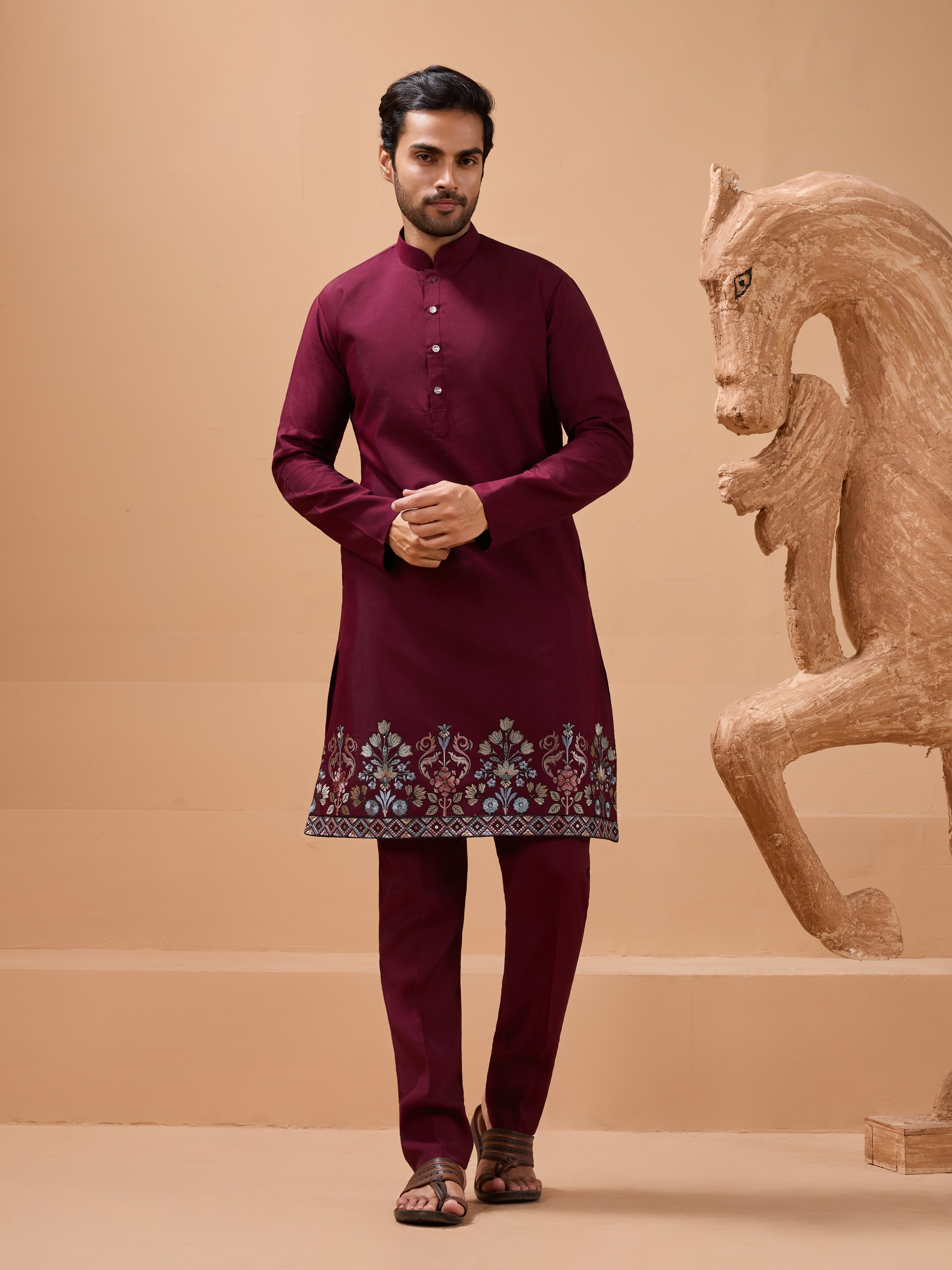 Maroon Color Traditional Special Koti Kurta Set for Men's Wear
