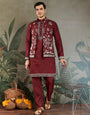 Wedding Special Maroon Kurta Pajama with Open Koti for Men