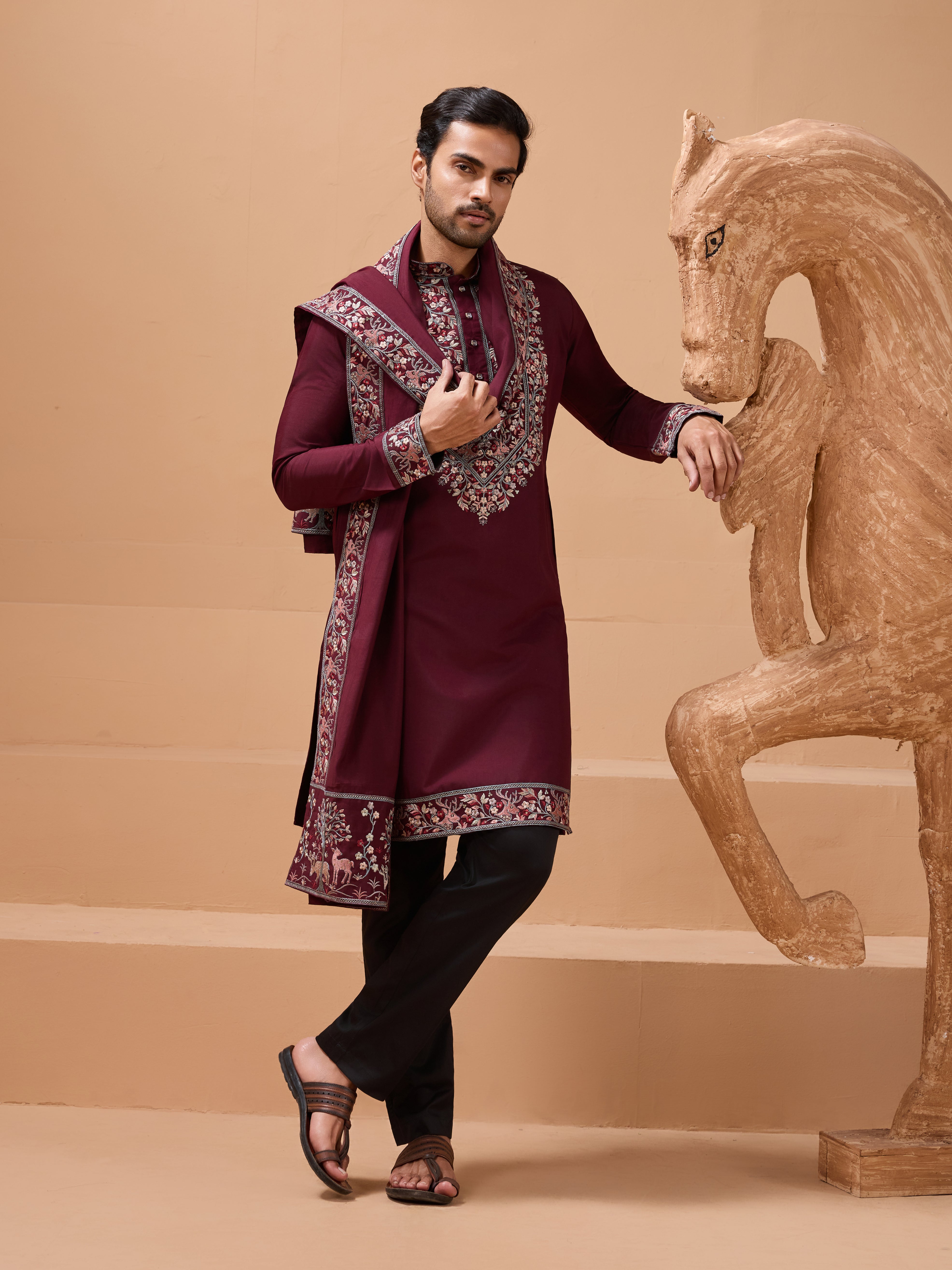 Latest nature Maroon Kurta and Dupatta for Mens Wear