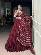 Ethnic Maroon Rangoli Crush Sequins & Thread Work Lehenga Choli
