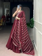 Ethnic Maroon Rangoli Crush Sequins & Thread Work Lehenga Choli
