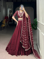 Ethnic Maroon Rangoli Crush Sequins & Thread Work Lehenga Choli
