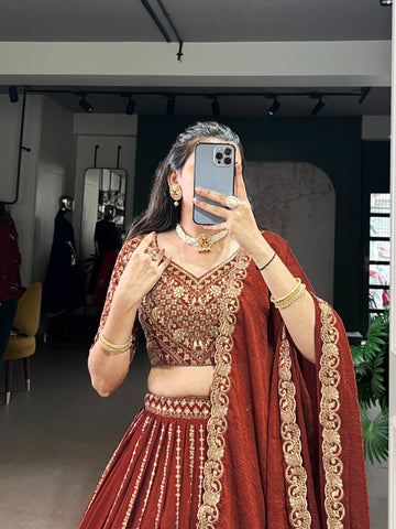Regal Maroon Rangoli Silk Lehenga Choli Set With Dupatta
