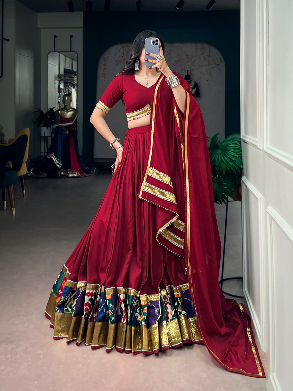 Navratri Maroon Rayon Printed Lehenga Set | Tulip Designer
