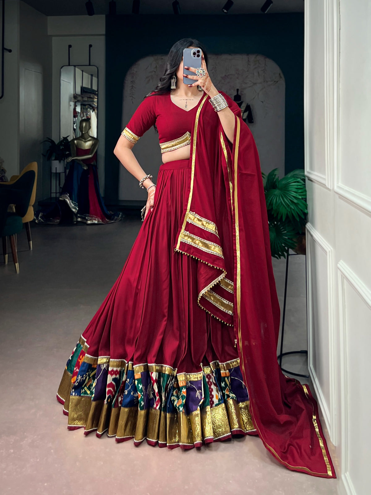 Navratri Maroon Rayon Printed Lehenga Set | Tulip Designer
