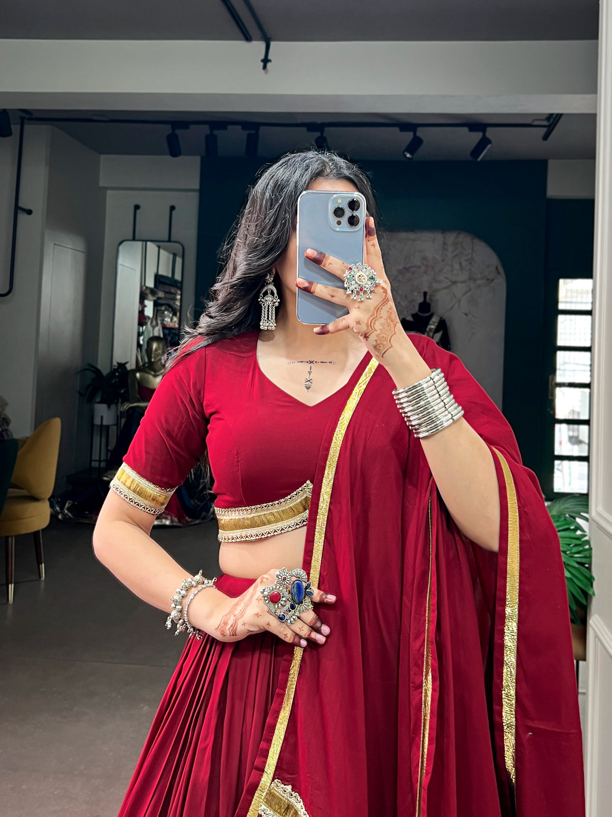 Navratri Maroon Rayon Printed Lehenga Set | Tulip Designer
