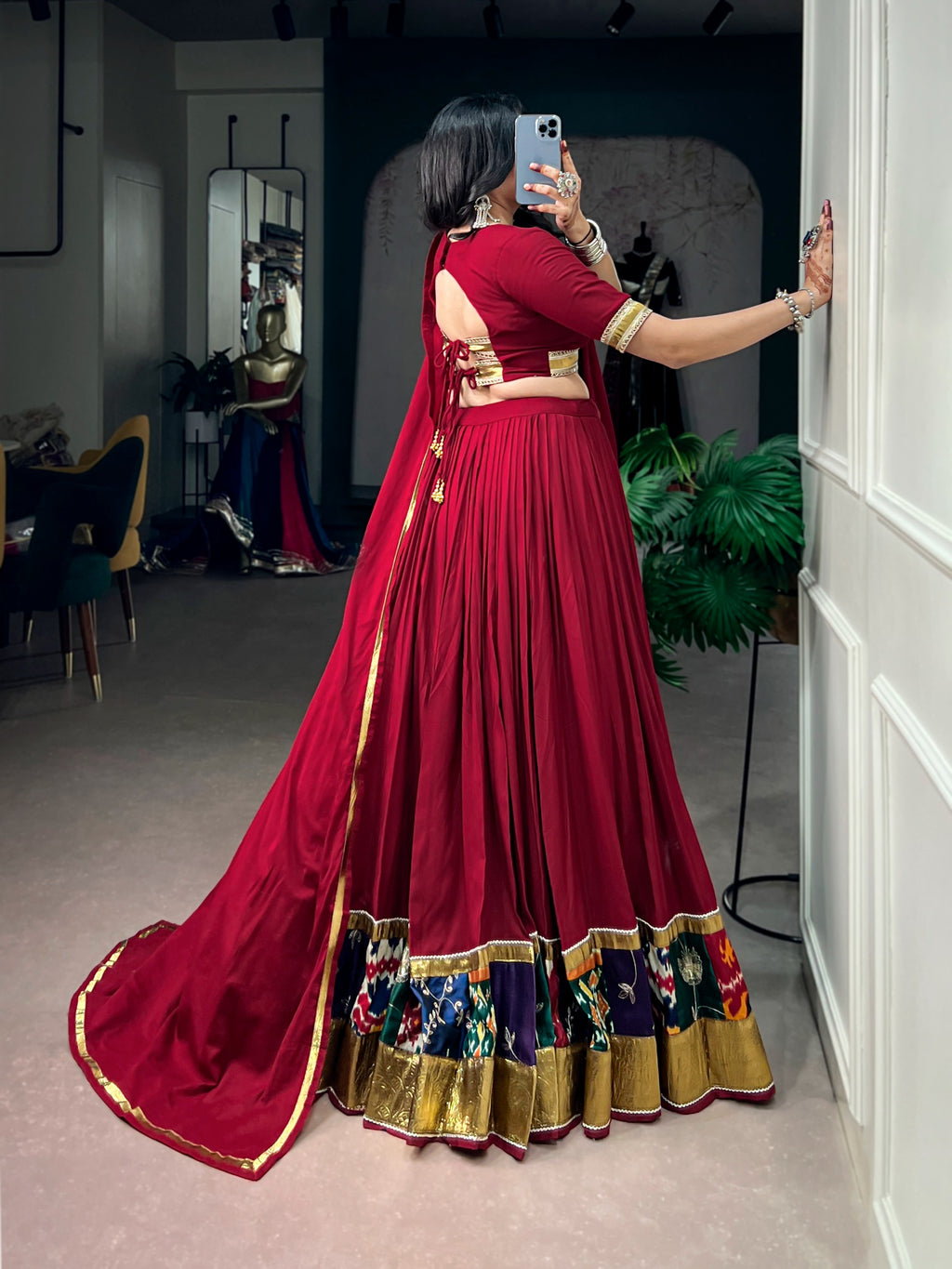 Navratri Maroon Rayon Printed Lehenga Set | Tulip Designer
