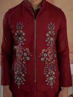 Maroon Color Traditional Special Koti Kurta Set for Men's Wear
