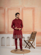 Maroon Color Traditional Special Koti Kurta Set for Men's Wear
