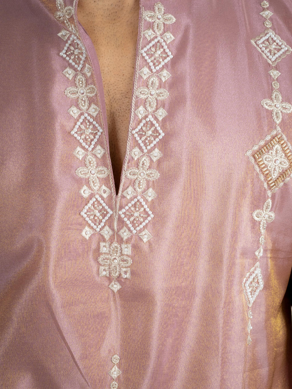 Dusty Mauve Tissue Beads Kurta For Men | Tulip Designer
