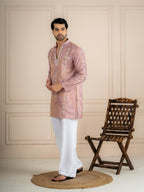 Dusty Mauve Tissue Beads Kurta For Men | Tulip Designer
