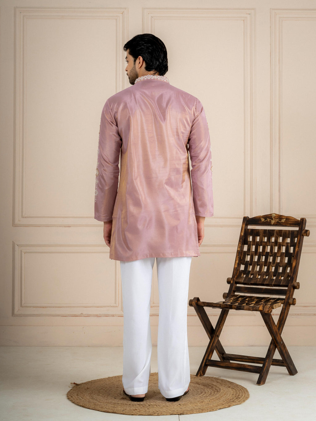Dusty Mauve Tissue Beads Kurta For Men | Tulip Designer
