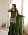 Wedding Special Mehendi Crunchy Silk Kurta Pant & Dupatta Set