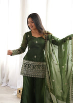 Wedding Special Mehendi Crunchy Silk Kurta Pant & Dupatta Set
