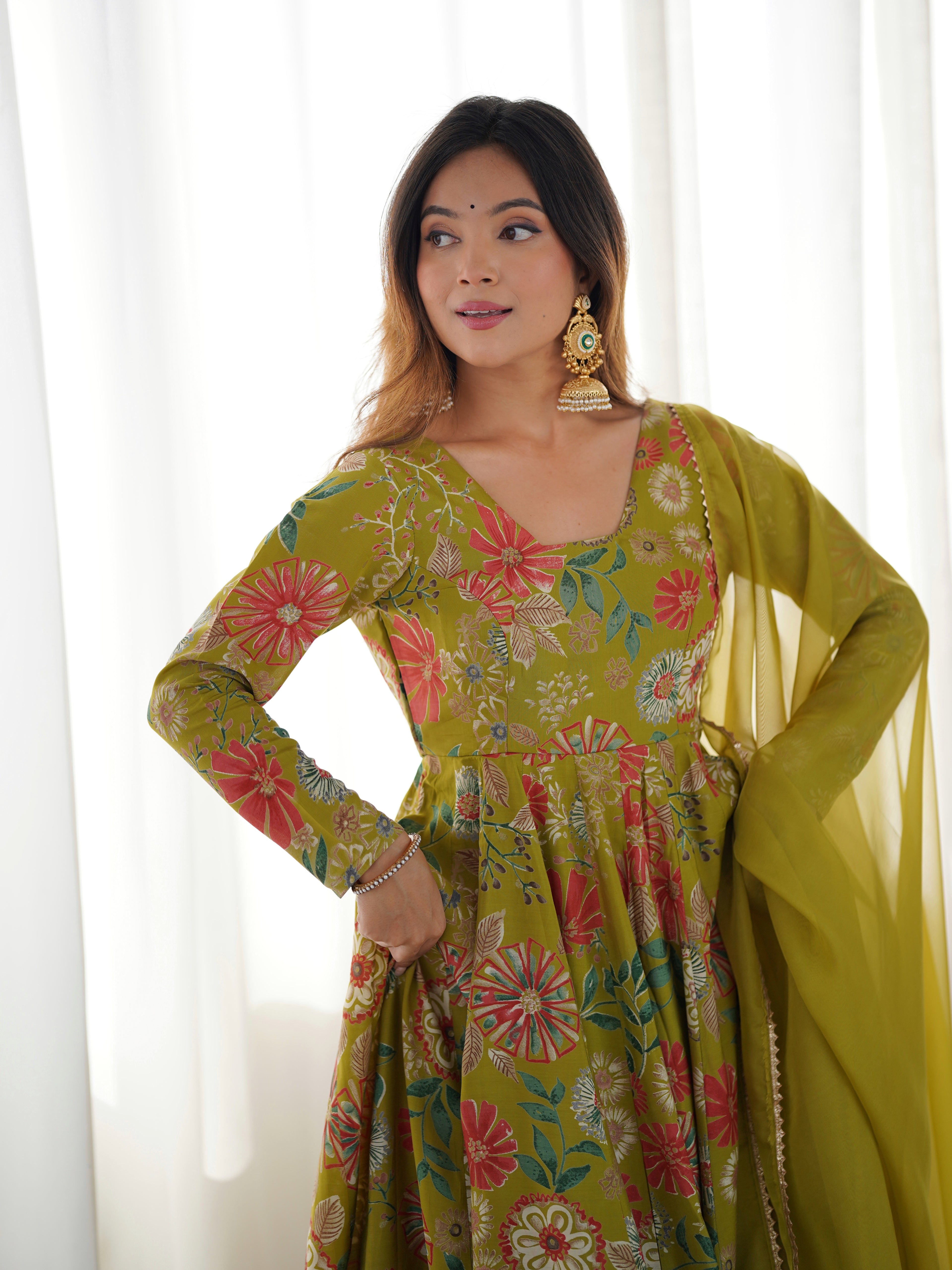 The Charm of Vibrant Traditions Top & Palazzo Suit Set - Mehendi