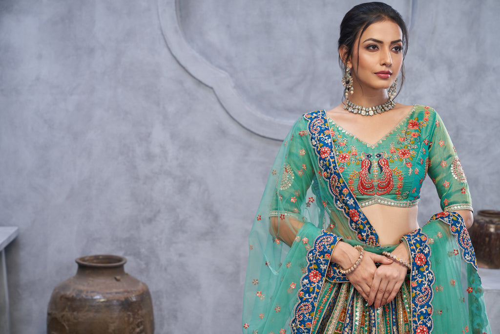 Premium Art Silk Mehndi Embroidered Lehenga with Dupatta
