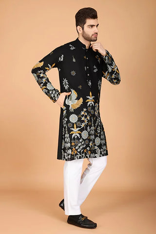 Black Designer Viscose Rayon Men's Kurta Online