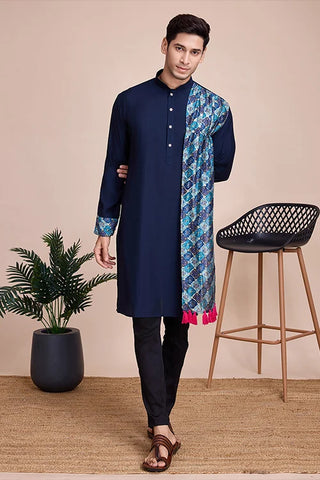 Men's Wear Special Print With Sequins Work Kurta With Attach Dupatta