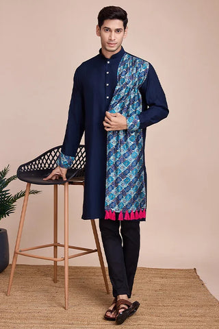 Men's Wear Special Print With Sequins Work Kurta With Attach Dupatta