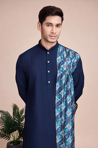 Men's Wear Special Print With Sequins Work Kurta With Attach Dupatta