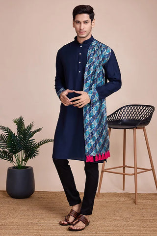 Men's Wear Special Print With Sequins Work Kurta With Attach Dupatta