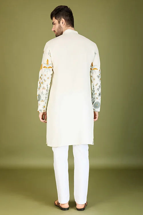 White Viscose Rayon Designer Kurta for Men