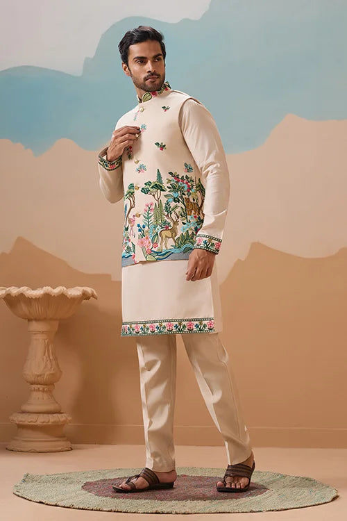 Latest Beige Color Koti Kurta Set for Mens Wear Collection
