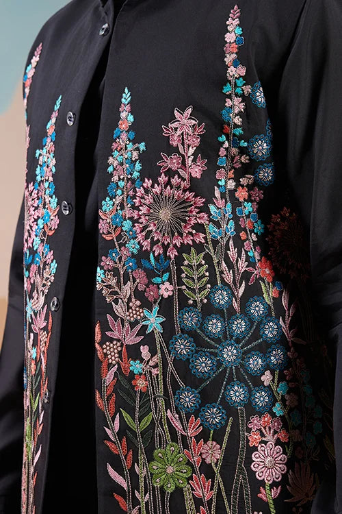 Magic Black Wedding Look Koti Kurta Set for Mens Wear