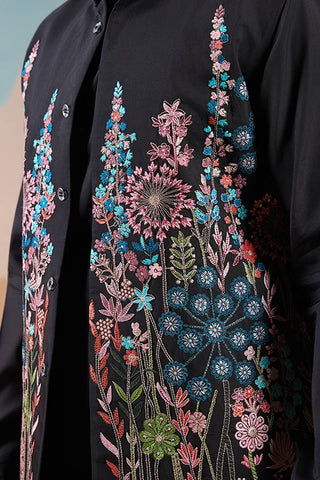 Magic Black Wedding Look Koti Kurta Set for Mens Wear