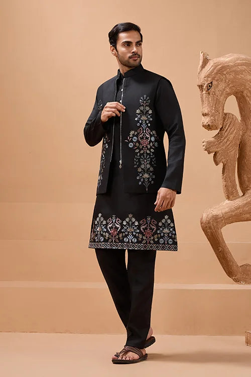 Premium Black Color Special Koti Kurta Set for Mens Wear