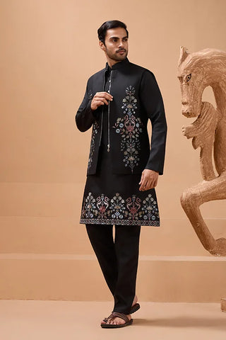 Premium Black Color Special Koti Kurta Set for Mens Wear