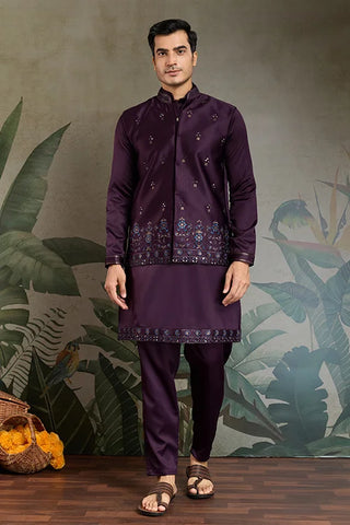 Wedding Special Purple Kurta Koti Set for Men
