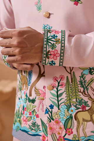 Classy Light Pink Mens Koti Kurta for Wedding Celebrations