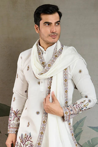 Wedding Special White Color Kurta and Dupatta for Men